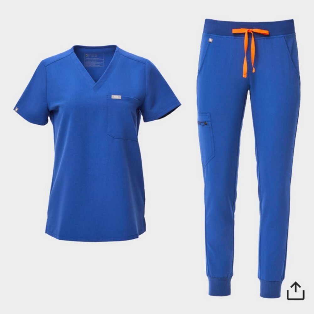 Figs Womens Scrub Set Large/Large Petite - Color Winning Blue